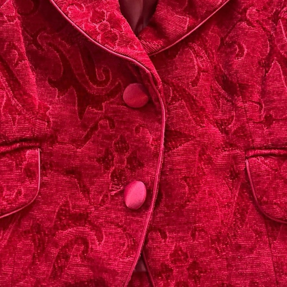 Nine West & Company Red Embossed Velvet Blazer Lined Velour Paisley 10P Jacket - Picture 6 of 10